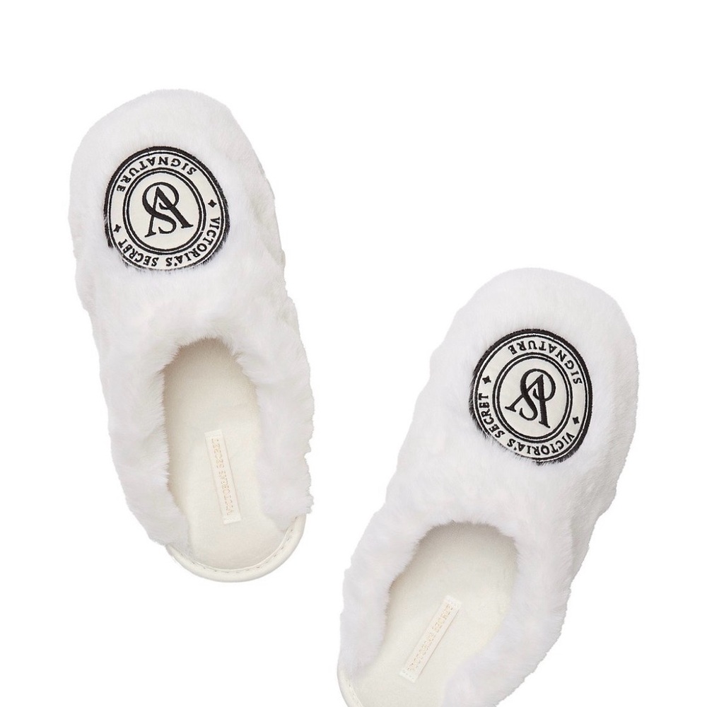 Victoria's Secret Cream Fuzzy Slippers - Picture 2 of 3